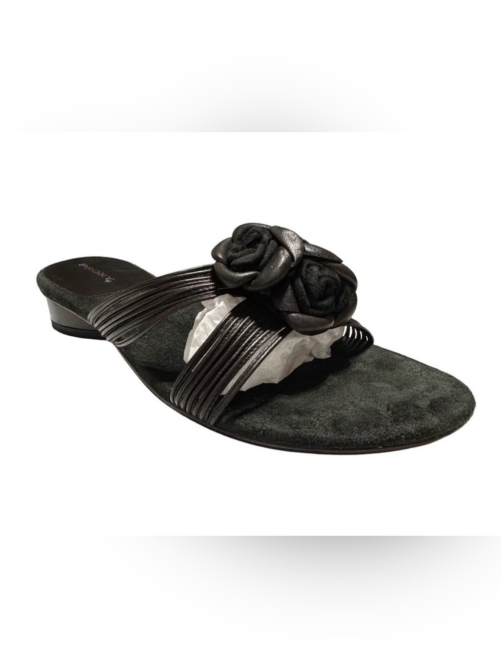 Black Leather Rosette Mule Sandals Y2K Dark Coquette 90s Romantic Poetcore US 8